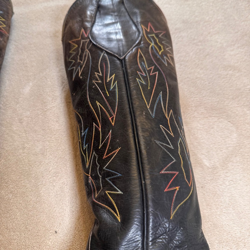 Biltrite Black Leather Rainbow Stitch Tall Western Cowboy Boots Festival Sz 5.5B - Picture 7 of 12